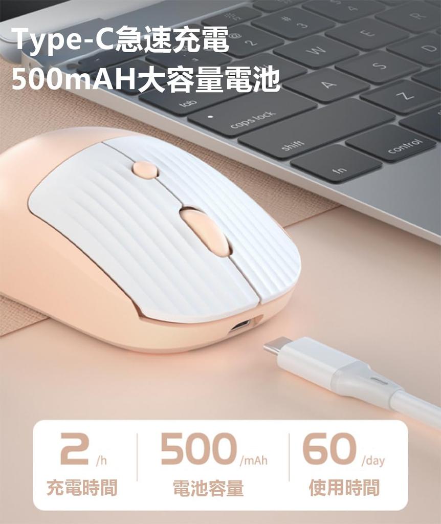 Wireless Mouse, 2.4GHz USB Connection, Quiet, Type-C Rechargeable, 60-Day Use, Cute, Compact, Lightweight, Portable, for PCs, Computers, Compatible