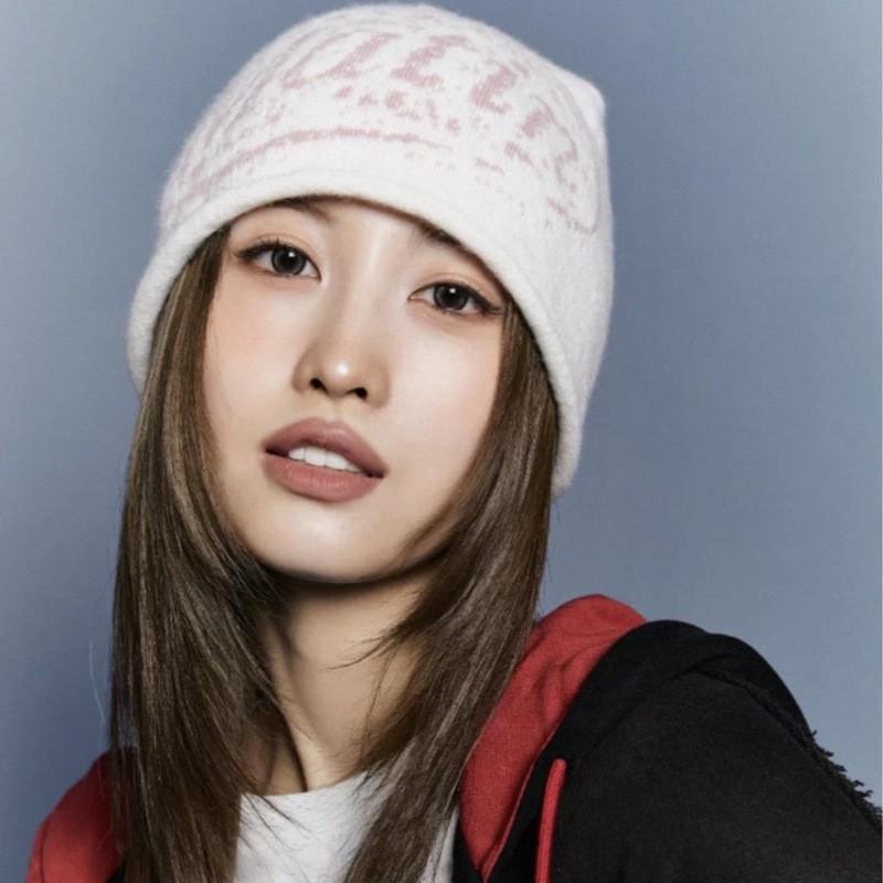 Matin Kim Letter Knit Beanie Hat Unisex Streetwear Winter Cap Men Women Trendy Korean Fashion Cold Weather Accessory