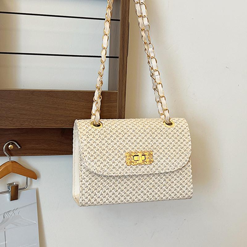 Новая сумка-кроссбоди 2024 Весна-Лето, плетёная цепочка, маленький квадратный дизайн, простая, повседневная, с характером бежевый