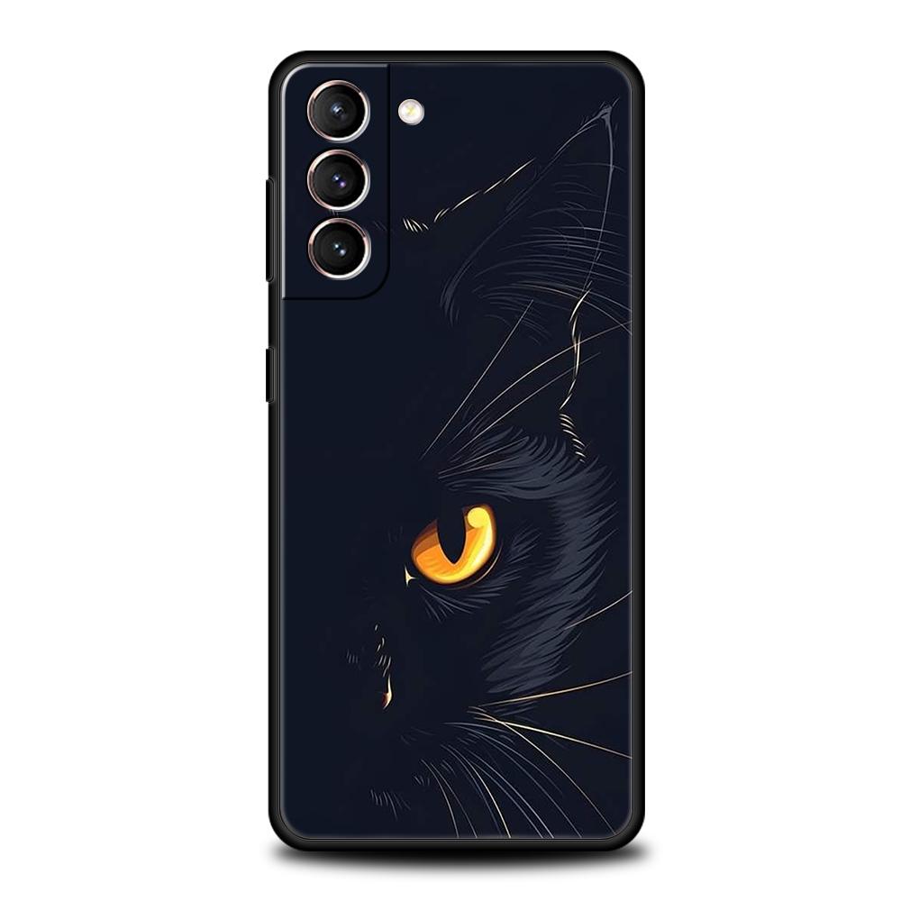 Black Cat Phone Case For Samsung Galaxy S25 S24 S23 S22 Ultra S20 S21 FE 5G S10 S9 Plus S10E Soft TPU Cover