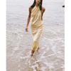 Summer New Product Women clothes French style Design Silk Satin Texture Neck Collar Midi Dress 3592399