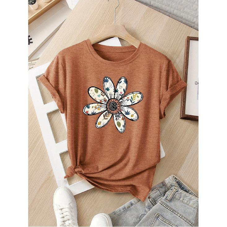 Women's European and American Summer Short-sleeve Top with Contrasting Color Floral Print, Fashionable Street Style, Versatile Casual Sports Shirt
