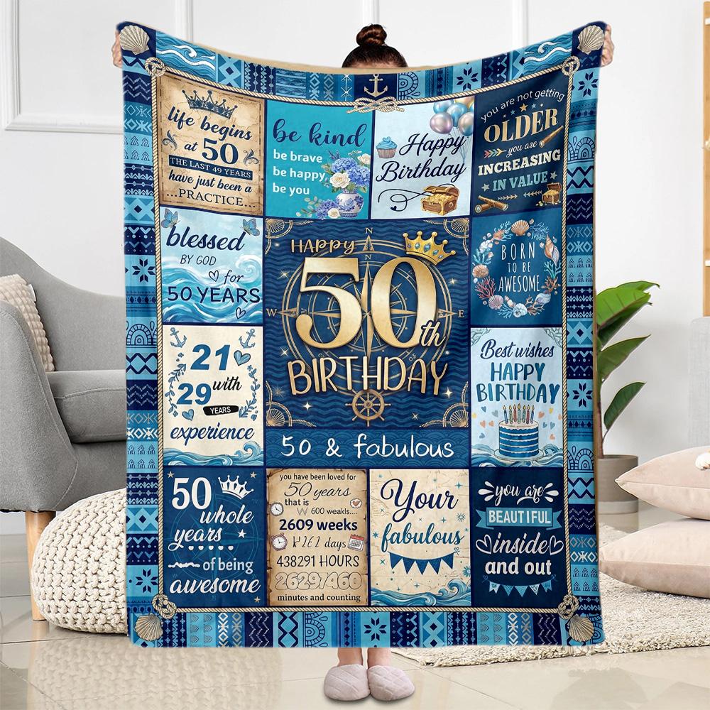 50th Birthday Celebration Flannel Blanket-Soft and Suitable for Sofas,Beds,Offices,Travel,All Seasons,Great Gift for Holidays and Birthdays.