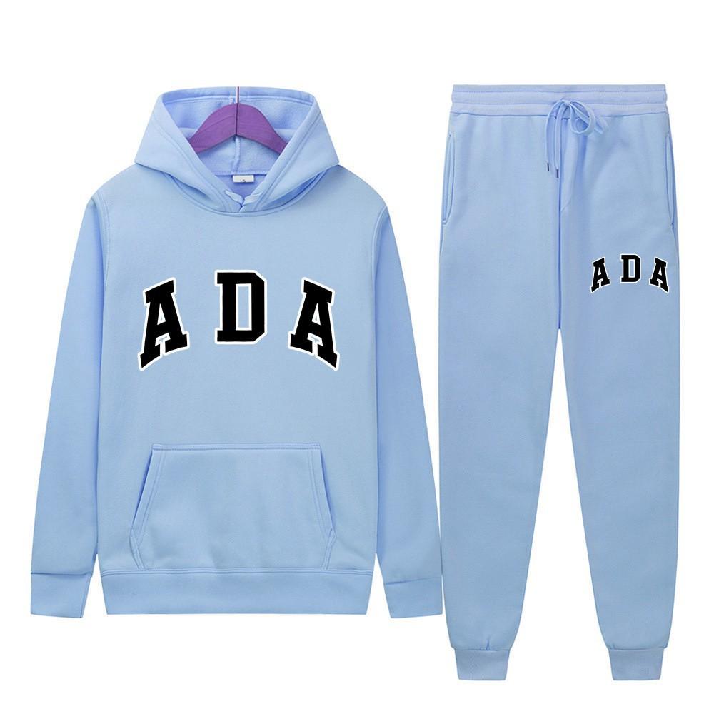 European and American Hot Casual Versatile Letters Loose Hooded ADA Sweater Velvet Men's and Women's 2-piece Set