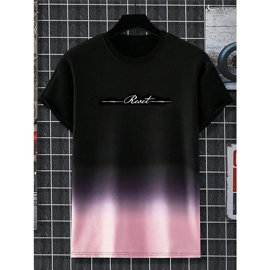 Tricou cu Mânecă Scurtă cu Imprimeu Alfabet Îmbrăcăminte Casual de Weekend pentru Gât Rotund Gradient Bărbați și Adolescenți Stațiuni de Vacanță Primăvară/Vară/Toamnă