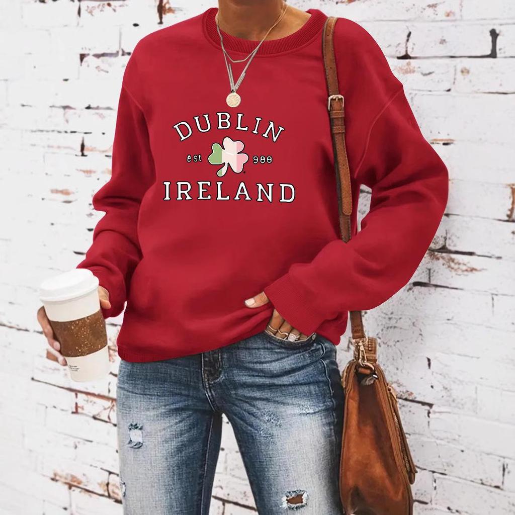 2024 Clover Print St. Patrick's Day Crew Neck Sweatshirt