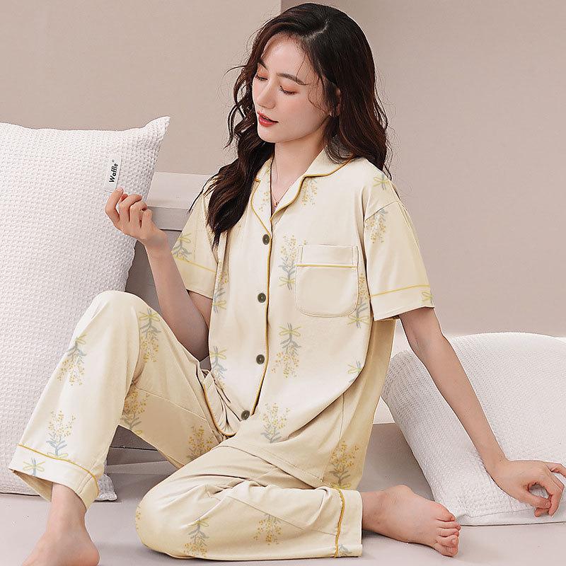 Pajamas Women's Summer Short-sleeved Gentle Wind Simple High-value Casual Women's Short-sleeved Loungewear Set