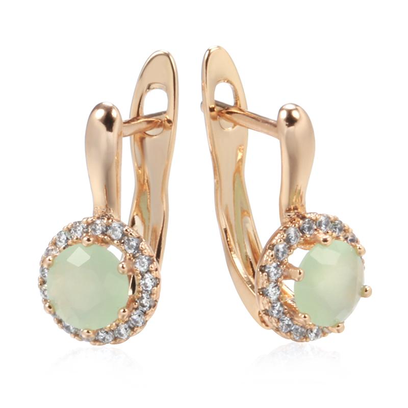 

New Emerald Cut Zircon With Rose Gold Color Drop Earrings For Women Luxury Round Crystal Earrings Wedding Jewelry