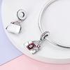 Original Copper Women Bow Charms Bead Zirconium Pink Rosette Pendants Fit Bracelets Diy Jewelry Lover Friend Gift