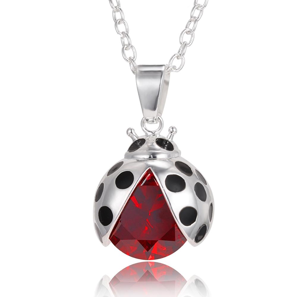 

New Fashion Silver Color Pendant Ladybug Charm Necklaces Cute Insect Ladybird Animal Jewelry Rhinestone Lovely Necklace Gifts