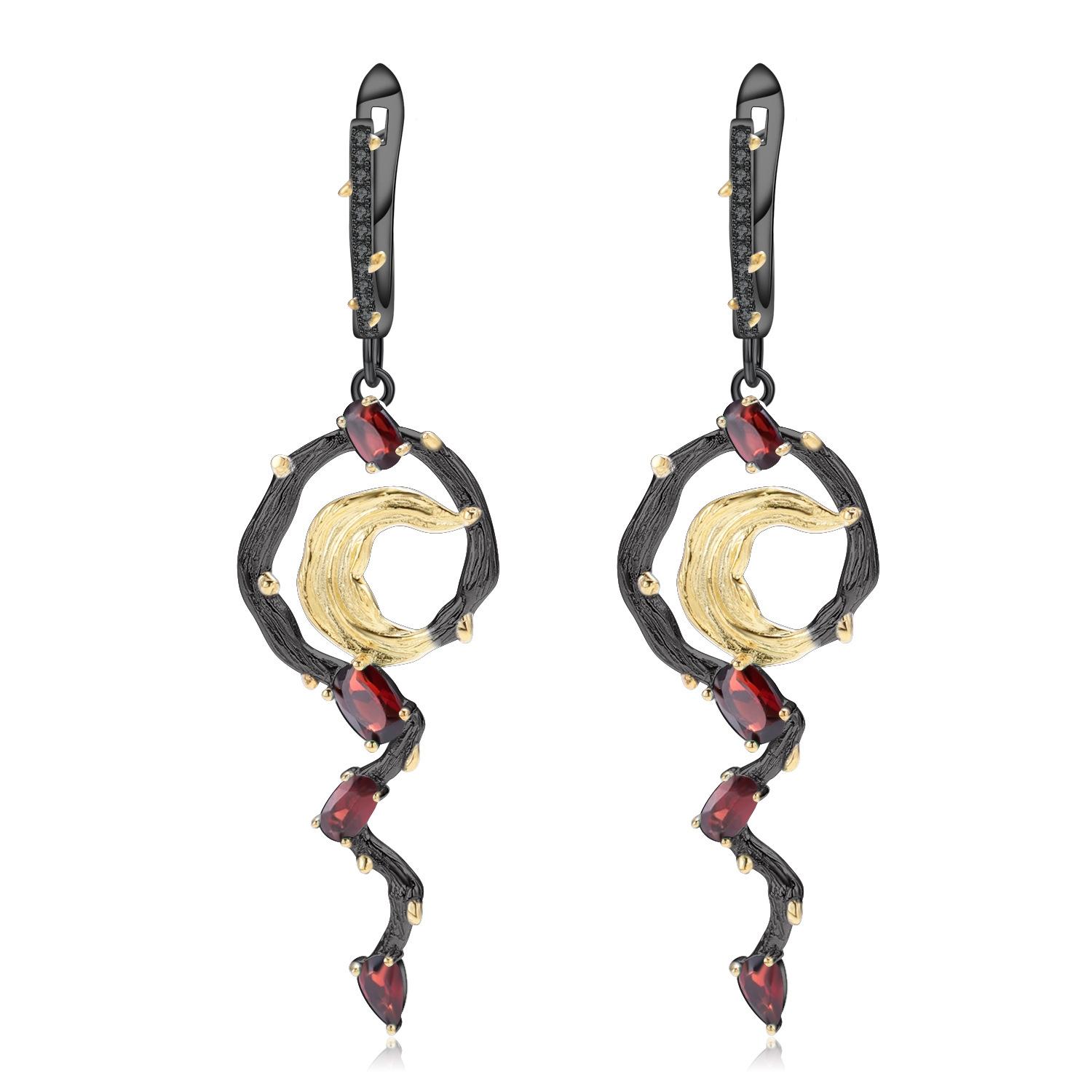 

Итальянское мастерство, оригинальные дизайнерские ювелирные серьги, натуральный стиль, серебро 925 пробы, натуральный цвет, драгоценный камень, гранат, серьги