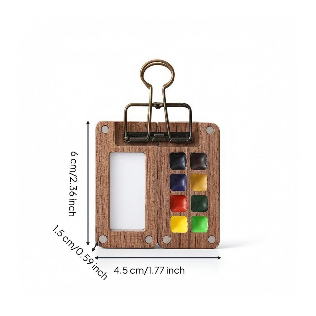 Watercolor Palette with Binder Clip Compact PocketSized Wooden Paint