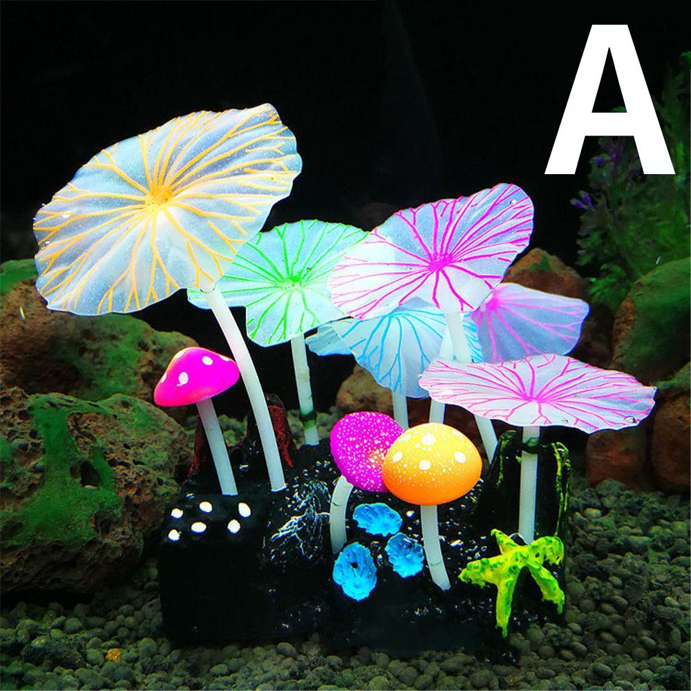 

9pcs Artificial Plants Fish Tank Decorations Aquarium Water Grass Lotus Mushroom Ornaments Fluorescent Landscape Home Decoration