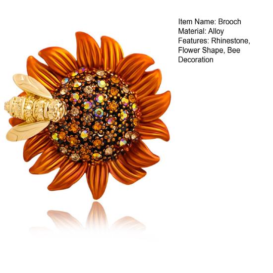 Stunning Pin Rhinestone Bee And Sunflower Brooch For Parties And Casual Wear Enamel