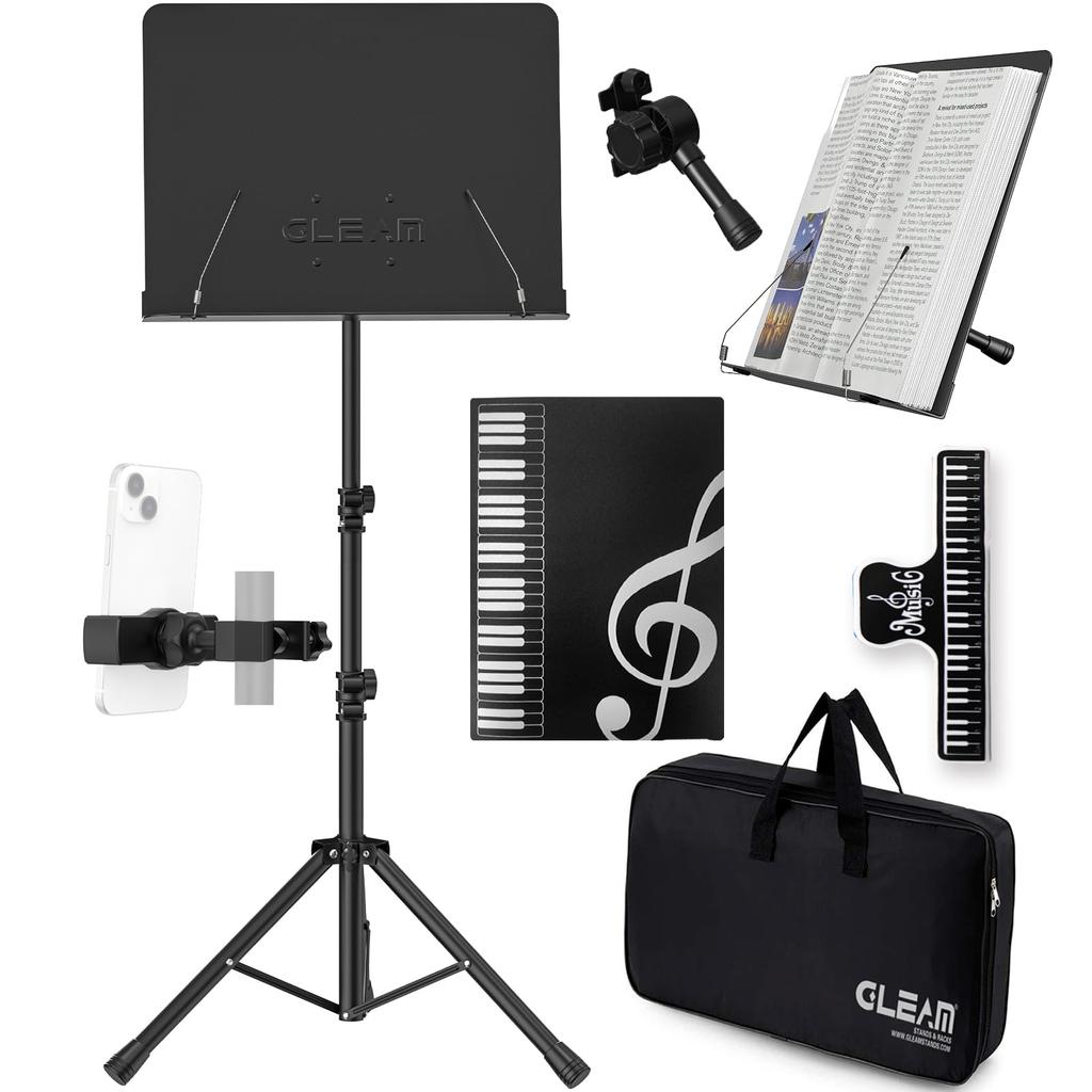 GLEAM Music Stand Metal Music Stand with Carrying 2 Includes Music File File and Storage Reading Writing Spectrum Music Holder - Bag, Functions, Clip,