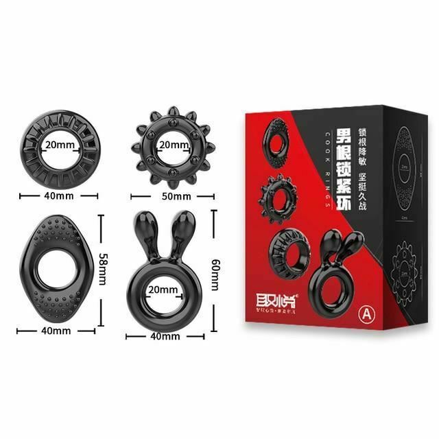 4Pcs Set Black Stretchy Silicone  Four Styles  Rings Men  Rings