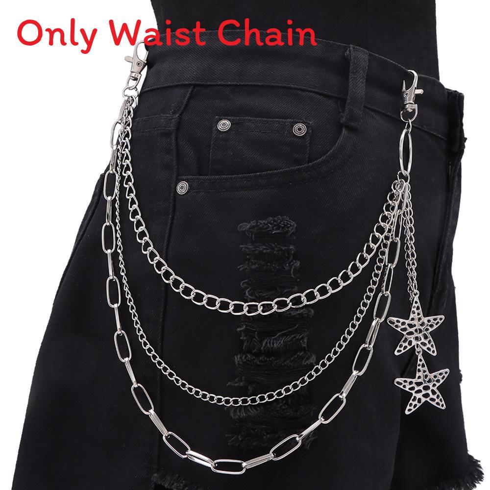 Punk Skateboard Metal Waist Chain With Hollow Star Pendant For Men And Women