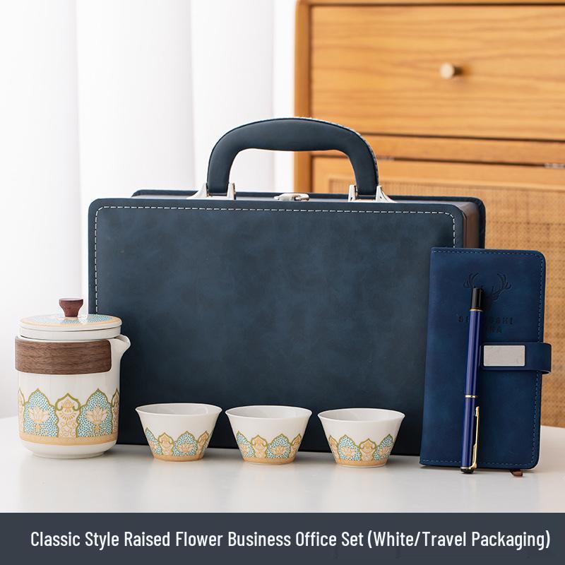 Portable Travel Tea Set: Quick-Brew Pot with Three Cups - Custom Logo Corporate Gift