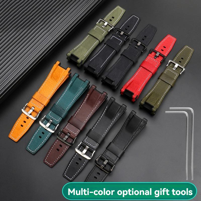 Italian Cowhide Leather & Nylon Strap for Casio G-SHOCK GST-S130 S110 S120 W 130LB 100 W300, Men's GSR-B100 Replacement Band