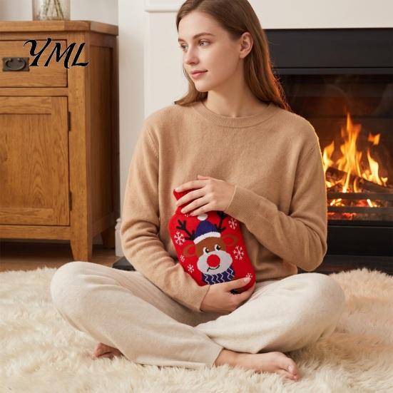 PVC Hot Water Bottle 1000/2000ML Christmas Bottle, Cartoon Bag with Knit Holiday Cover, Long Lasting Heat Retention, Winter Warm