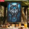 Blue Wolf Dreamcatcher Moon Night Sky Wall Tapestry Boho Chic Home Decor 2D Flat Printing