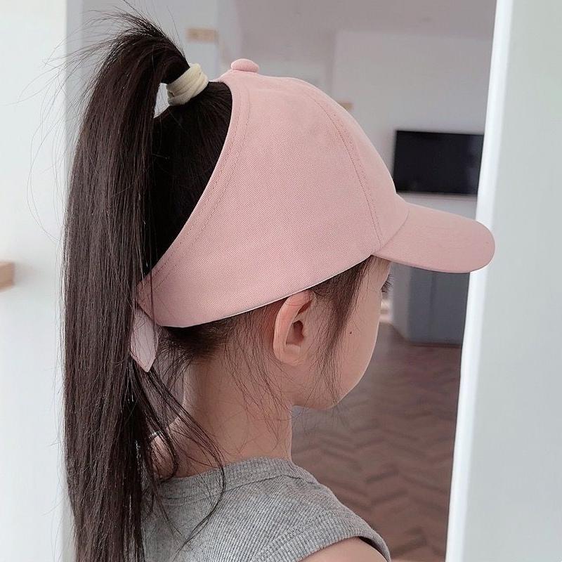 Summer Children Sun Hat Girls Ponytail Duckbill Hats Kids Empty Top Baseball Cap Embroidery Love Baby Sunshade Visors