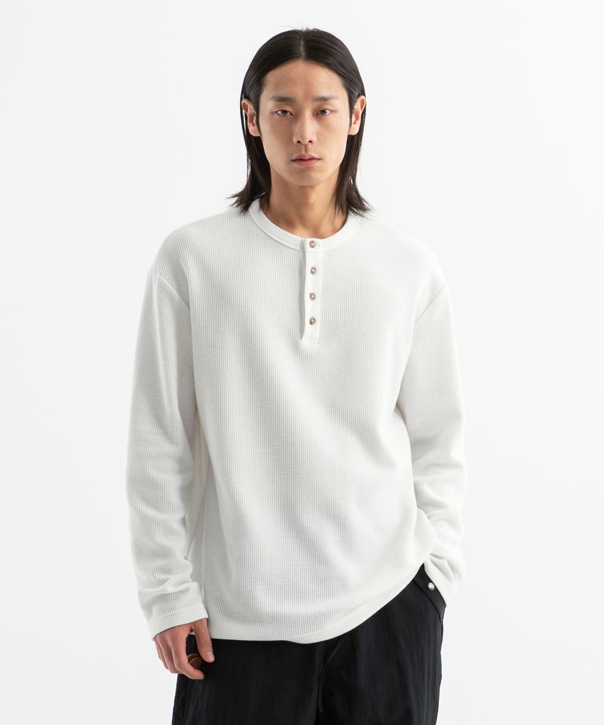 BRENSON (Waffle) Loose Fit Waffle Henley Neck Long Sleeve Tee (4 Colors)