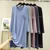 Men's Loose Modal Lounge Dress - Summer Thin V-Neck Long Sleeve Casual Wear, Oversized Home Outfit with Pockets