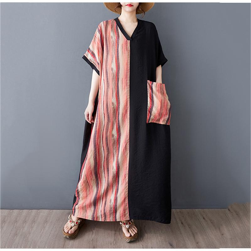 

XITAO Patchwork Print Contrast Color Dress ZMY1012 One Size красный