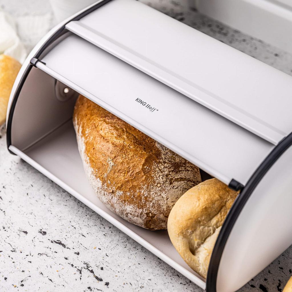 Chlebak stalowy duży 44cm matowy biały KINGHOFF KH-1864