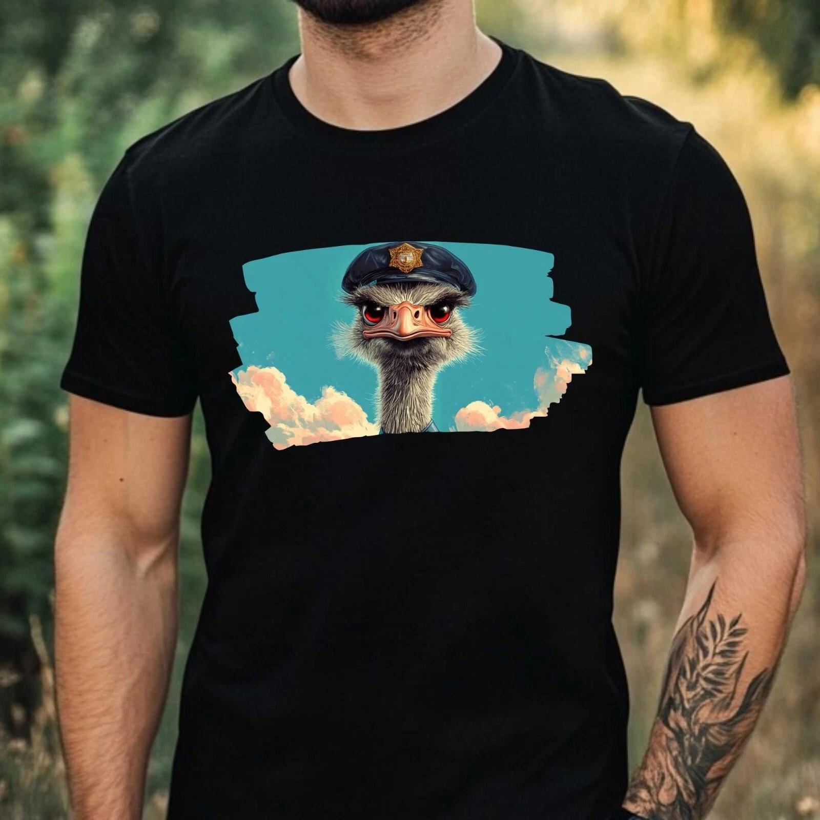 T-Shirt Herren Strauß als Polizist Motiv Baumwolle Größe XS bis 5XL XXXL