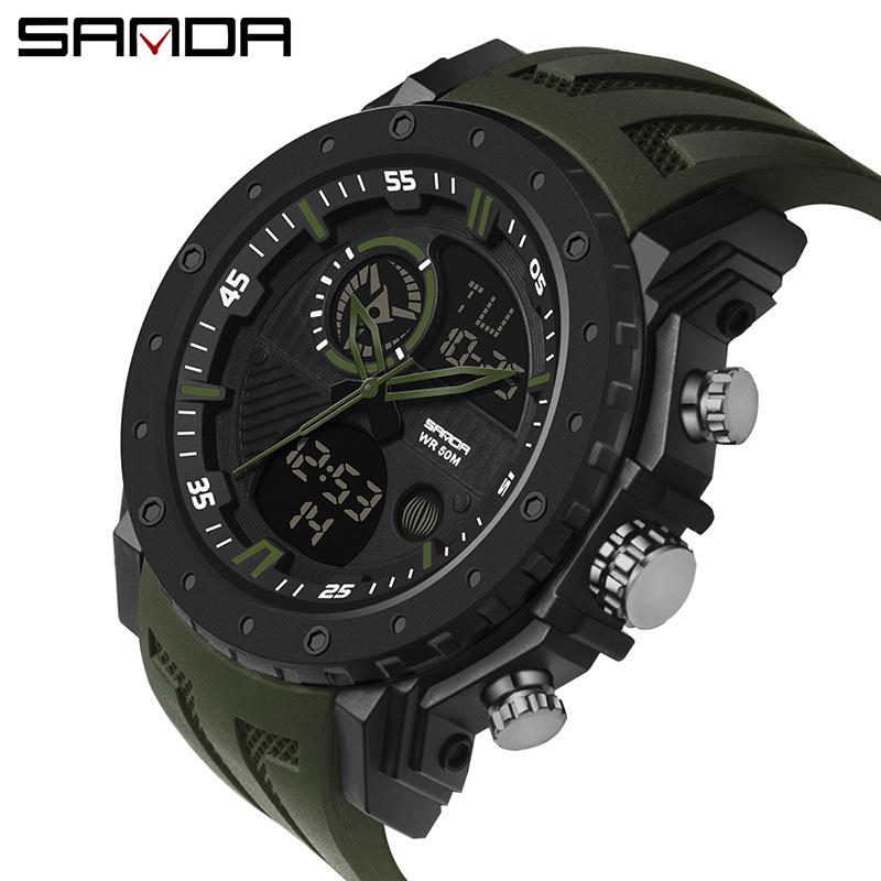 Sanda Multifunctional Dual Display Luminous Waterproof Outdoor Sports Men's Watch with Large Dial