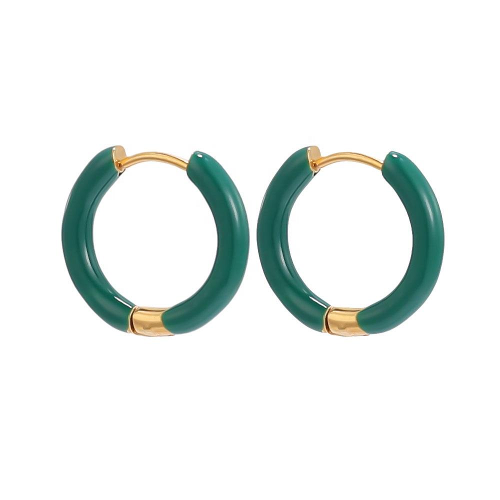 Fashion Fine Jewelry Earrings 2023 Women Simple Small 12mm Huggie Cartilage 18K Gold Plated Stainless Steel Enamel Hoop Earrings