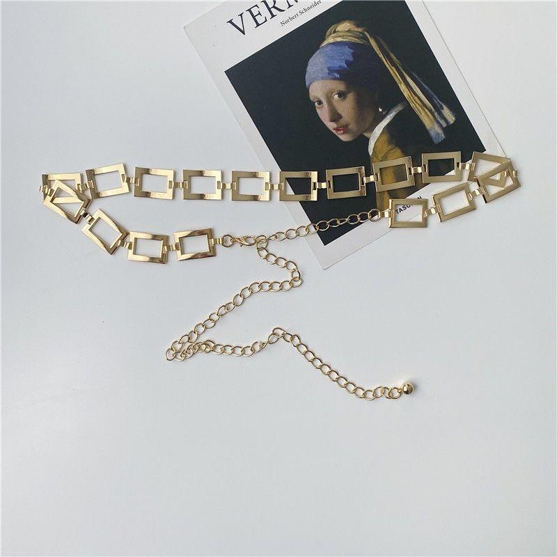 

Трендовая металлическая поясная цепочка для женщин Стильный аксессуар для платьев, свитеров и пальто Gold Rectangle Chain