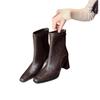 High heels femininity advanced not tired feet autumn square head thick heel back zipper short boots with skirt thin boots