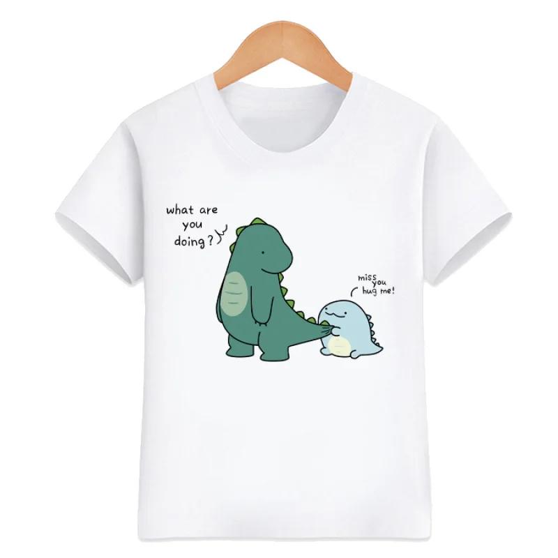 Cute Little Dinosaur Shortsleeved Tshirts for Children Boys And Girls Modal Top Baby Brother Outfits Kids Clothes