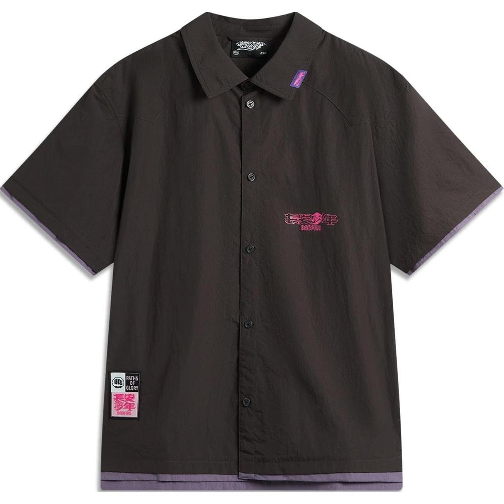 Li-Ning Badfive Printed Letter однобортная рубашка поло свободная с коротким рукавом мужские рубашки черный шоколадно-коричневый темно-фиолетовый ASHU553-1