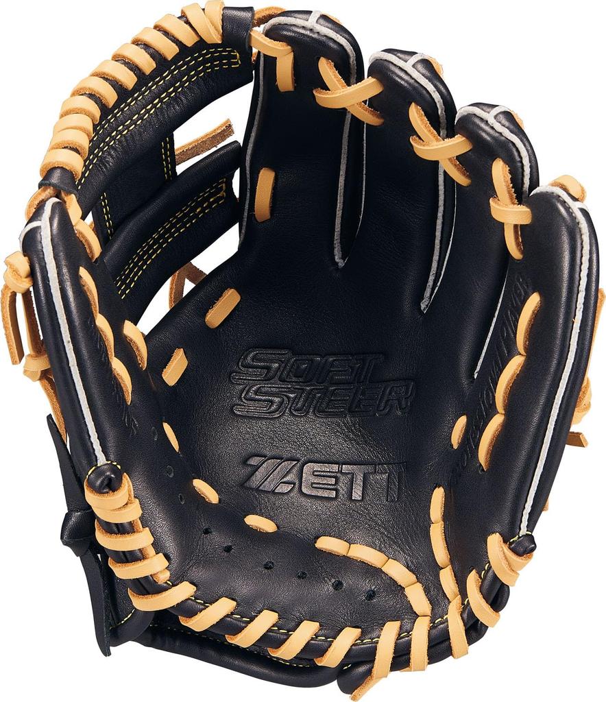 ZETT Youth Baseball Soft Black X Pastel Brown BJGB74510F Glove, Steer, All-Around, Left-Handed Throw, (1932), Size SS,