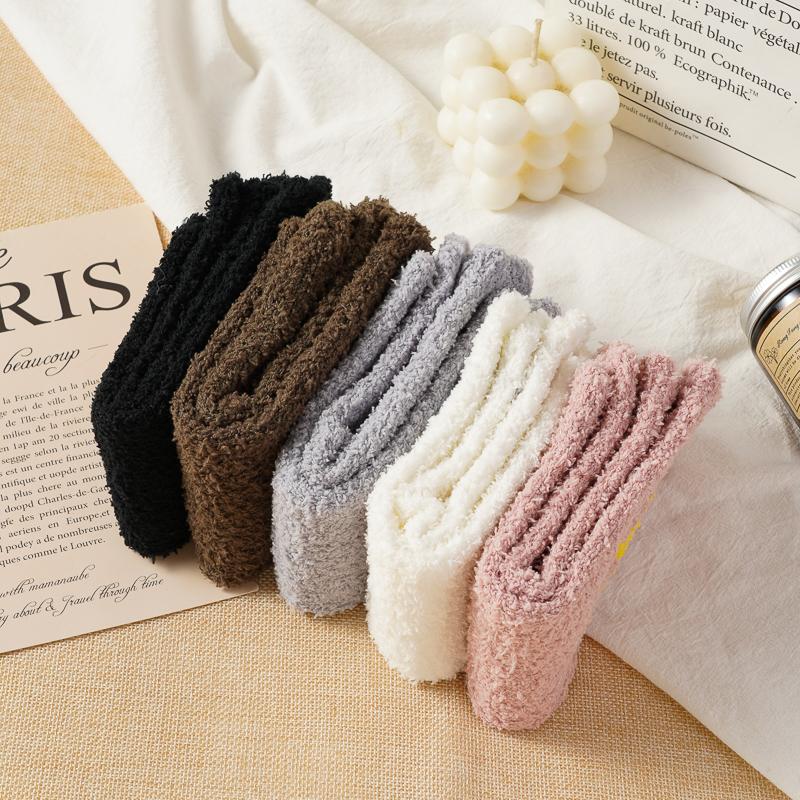 5 Pairs Autumn Winter Cartoon Cat Tube Socks Women Heart-shaped Coral Fleece Socks Cute Sweet Thick Soft Warm Home Sleep Sock