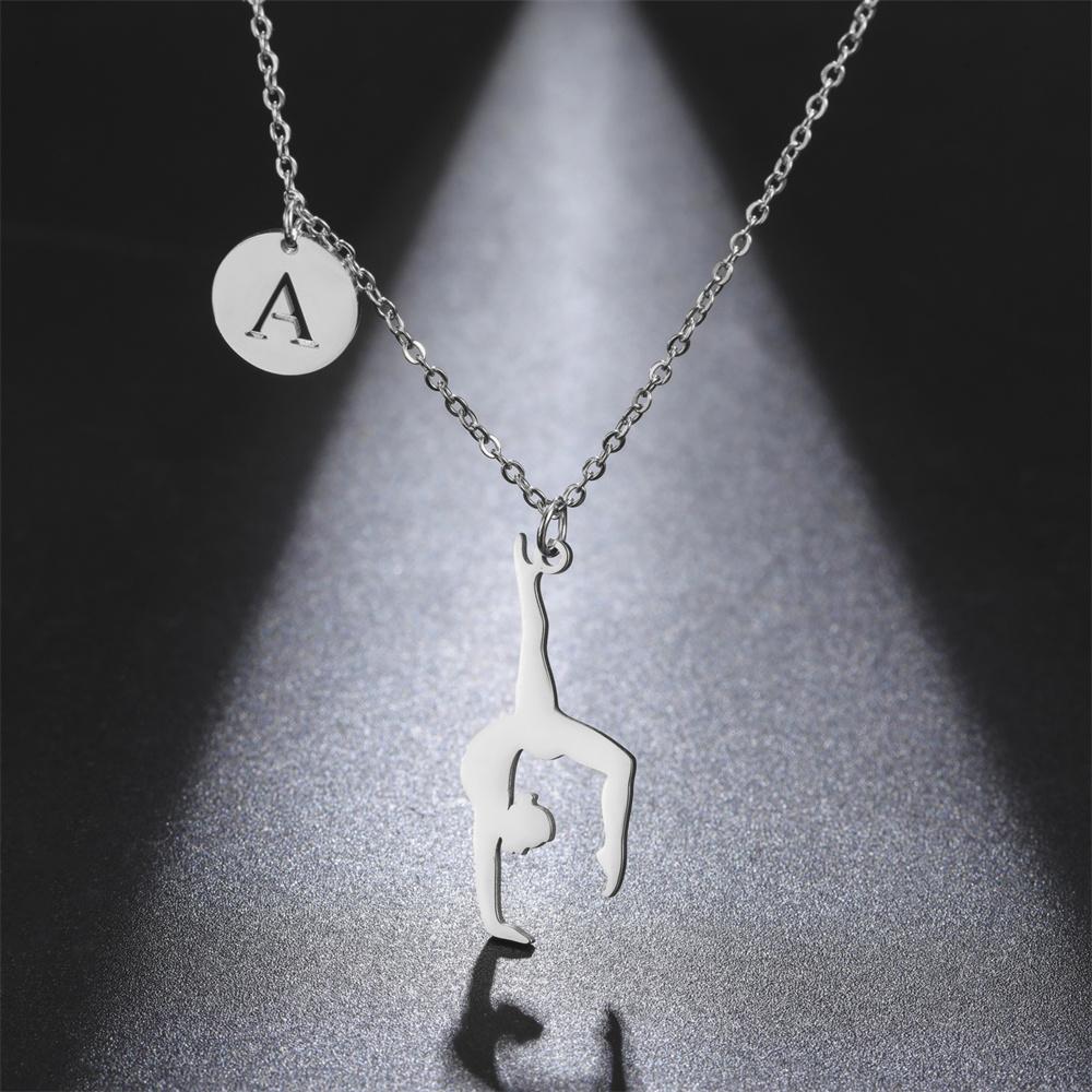 My Shape Initials A-Z Artistic Gymnastics Pendant Necklaces Women Eurhythmics Dancer Stainless Steel Letter Charms Chain Jewelry