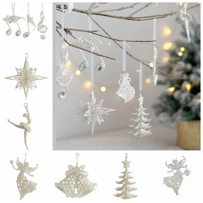 Glitter Christmas Tree Ornament Plastic Art Crafts Christmas Angel Girl Pendant Note Star Mini Glitter Pendant Living Room