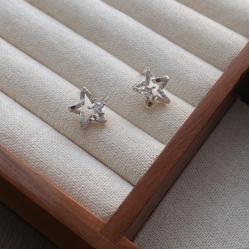 S999 Sterling Silver Sparkling Zirconia Star Stud Earrings - Women s Luxury Versatile Five-Pointed Star Accessories Pure Silver