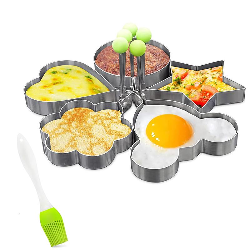 LMETJMA 5Pcs Egg Rings For Frying Eggs Stainless Steel Pancake Egg Molder Round Egg Cooker Ring Kitchen Egg Ring Mold JT367 серебряный