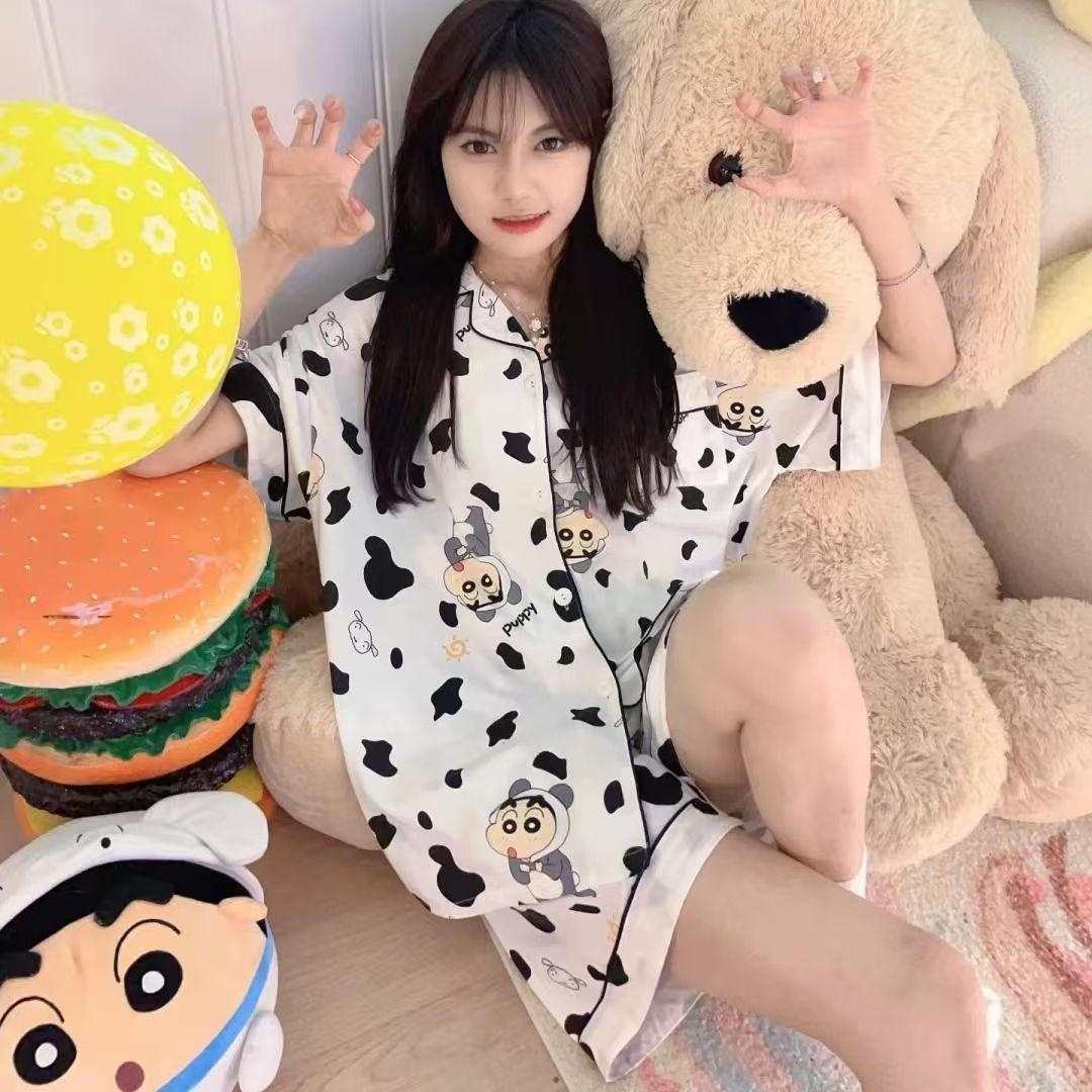 

Japanese cute cartoon crayon Xiaoxin pajamas summer thin short-sleeved shorts student dormitory loungewear two-piece set S [recommended weight 35-40kg ]