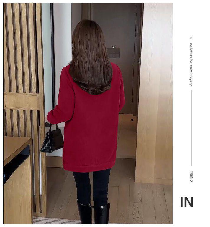 Women's Plus Size Mid-Length Black Velvet Windbreaker - Winter Fashion for Middle-Aged Mothers
