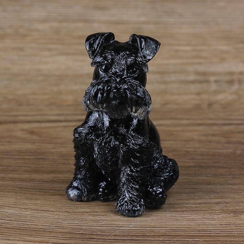 Szczeniak Schnauzera Żywiczna Kryształowa Statua Przedmioty do Wystroju Domu Różowy Kryształ Kamień Miłości Rzeźby i Figurki Schnauzerów Wystrój Domu