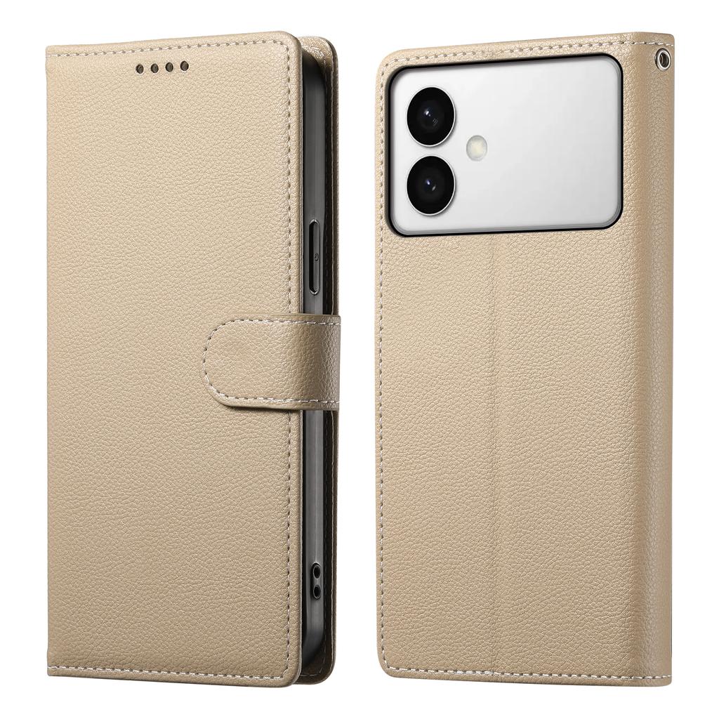 For Samsung Galaxy S26 Edge Case Magnetic Snap Litchi Texture Leather Wallet Phone Cover with Wrist Strap