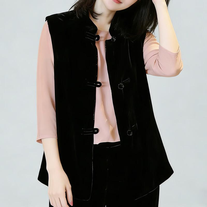 Women s New Chinese Style Mulberry Silk Velvet Vest XL