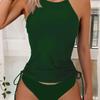 2024 Retro Backless Solid Color Bikini Swimsuit
