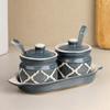 Grey Moroccan Ceramic Pickle Jar with Tray and Spoon | Jar with Lid | Ceramic Container for Pickle, Spices & Sauces | Barni with Lid, 250 ML Each